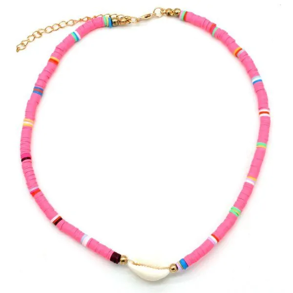 Choker | Surfkralen met schelp roze